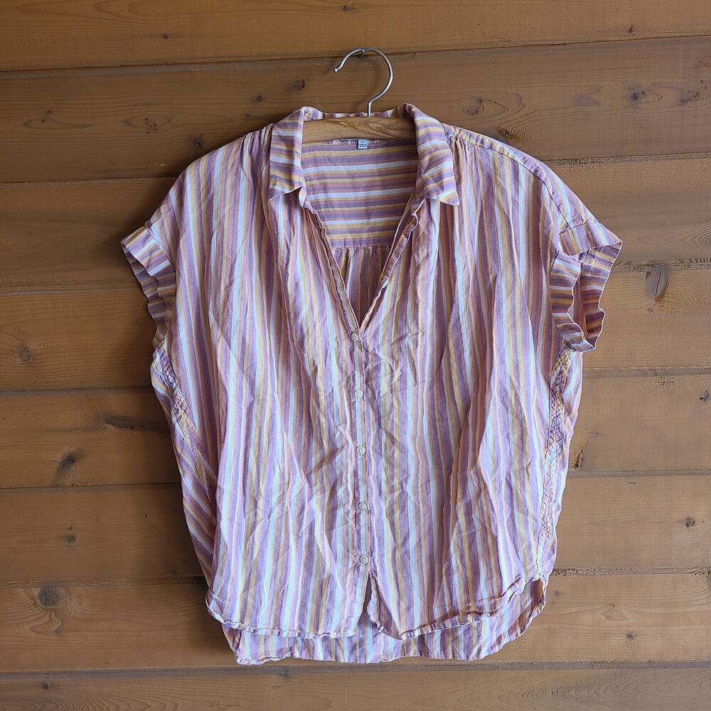 Madewell Central Shirt Rainbow Stripe Button Down Top Small Boho Blouse Flowy - Picture 2 of 4